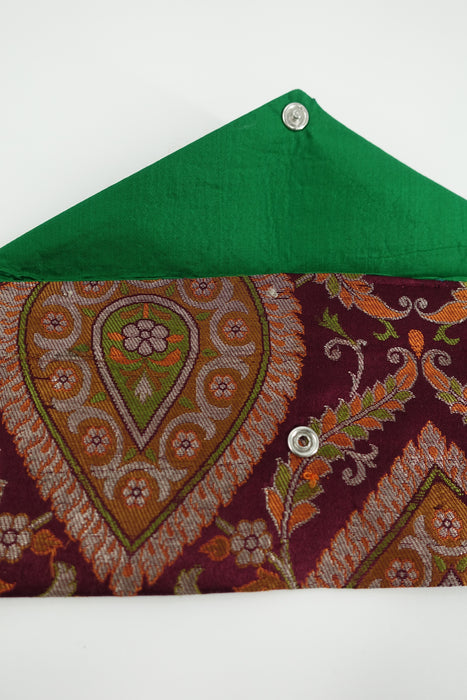 Deep Plum Brocade With Green Silk Lining Vintage Gift Envelope