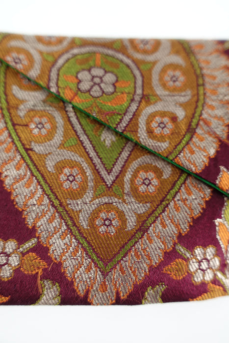 Deep Plum Brocade With Green Silk Lining Vintage Gift Envelope