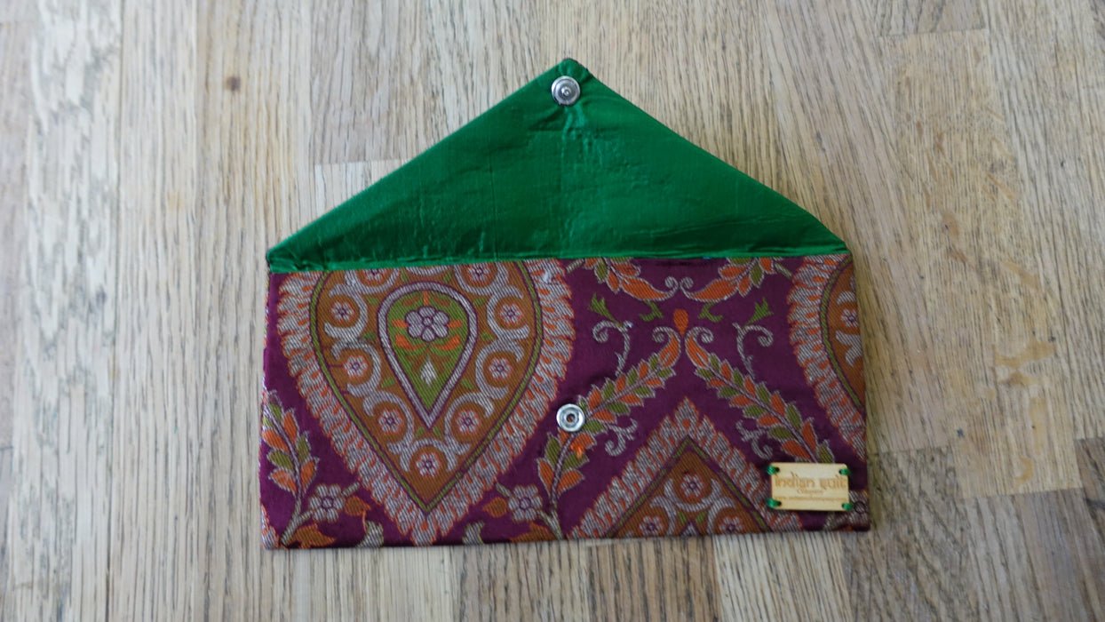 Deep Plum Brocade With Green Silk Lining Vintage Gift Envelope