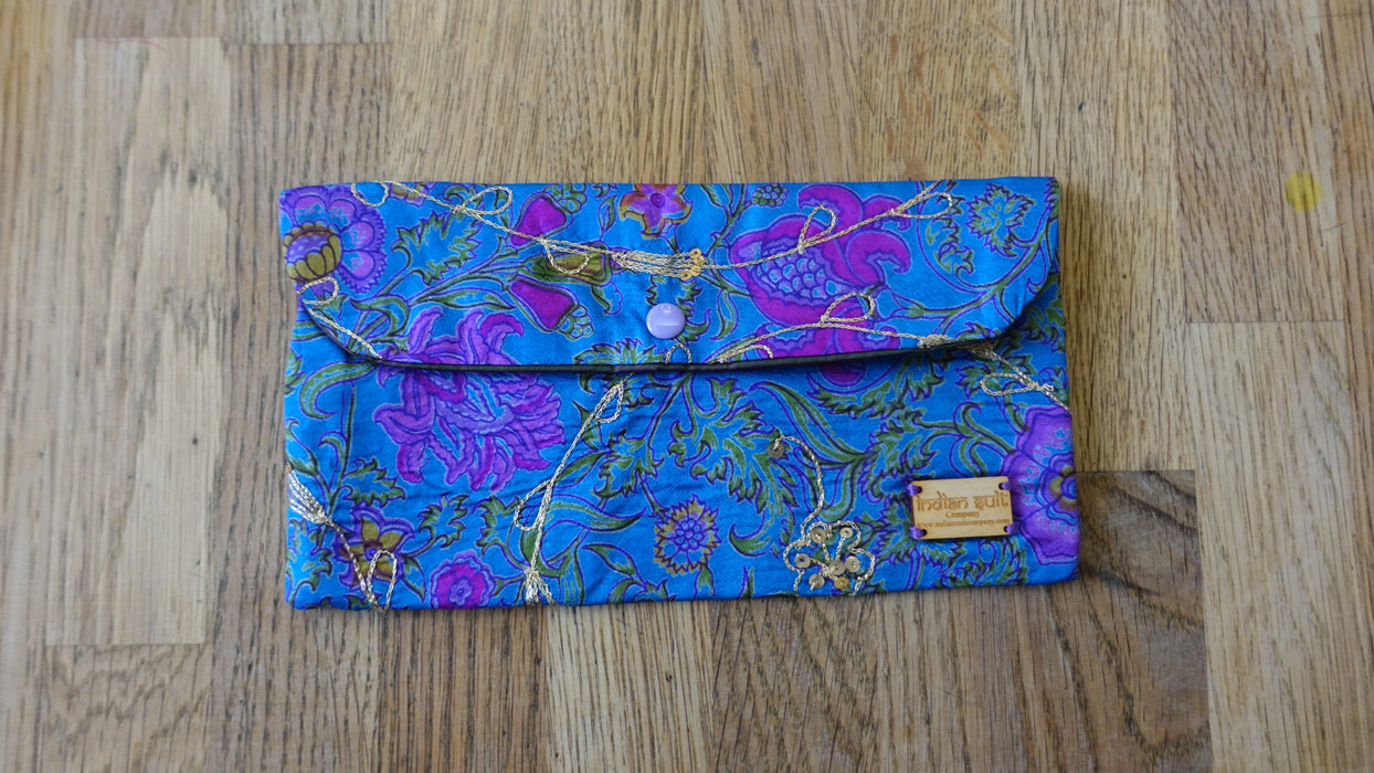 Blue Vintage Embellished Silk Gift Envelope