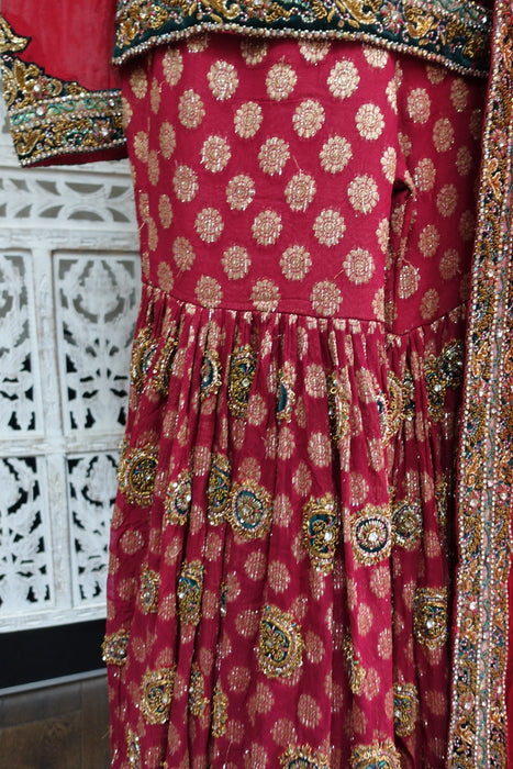 Dark Red Raw Silk Gharara - UK 10 / EU 36 - New