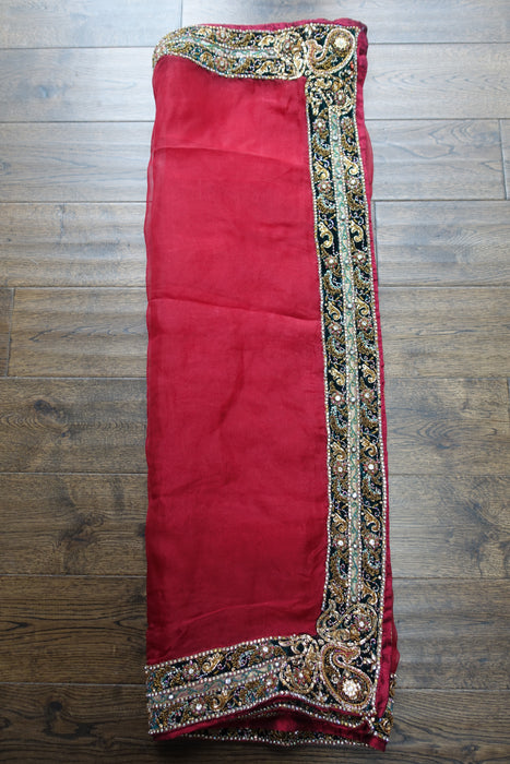 Dark Red Raw Silk Gharara - UK 10 / EU 36 - New