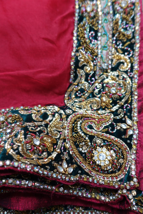 Dark Red Raw Silk Gharara - UK 10 / EU 36 - New