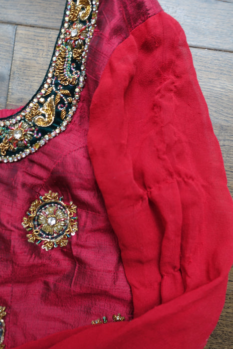 Dark Red Raw Silk Gharara - UK 10 / EU 36 - New