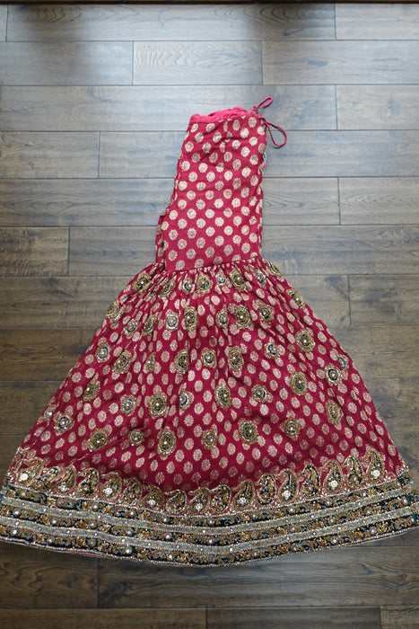 Dark Red Raw Silk Gharara - UK 10 / EU 36 - New