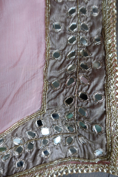 Taupe And Pink Mirror Worked Lengha - UK 20 / EU 46 - New
