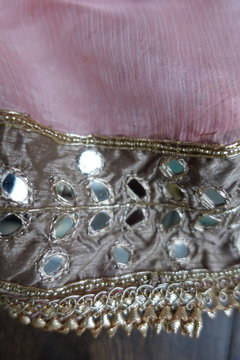 Taupe And Pink Mirror Worked Lengha - UK 20 / EU 46 - New