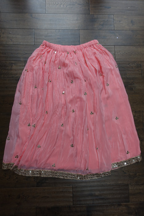 Taupe And Pink Mirror Worked Lengha - UK 20 / EU 46 - New