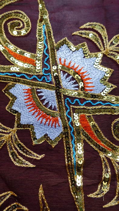 Deep Plum Vintage Sequinned Sari - Preloved