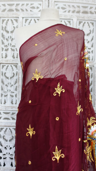 Deep Plum Vintage Sequinned Sari - Preloved
