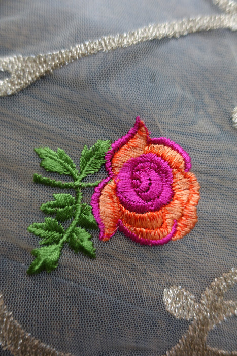 Cream Embroidered Flowers Net Dupatta - New