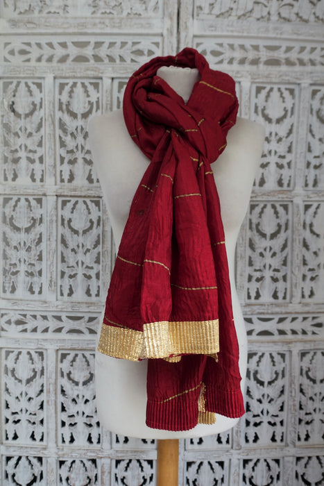 Crushed Red Silk With Gold Blocking - New