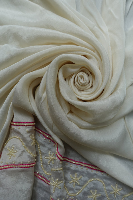 Cream Pure Silk With Beadwork - New