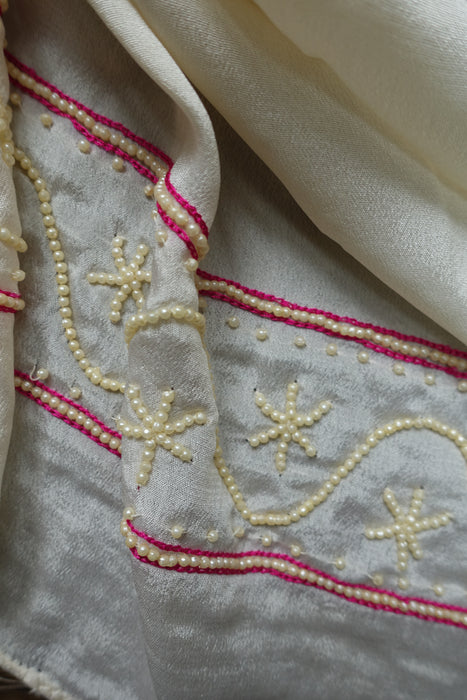 Cream Pure Silk With Beadwork - New