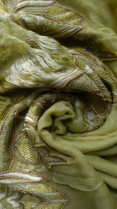 Citrus Green Vintage Silk Chiffon Dupatta - New