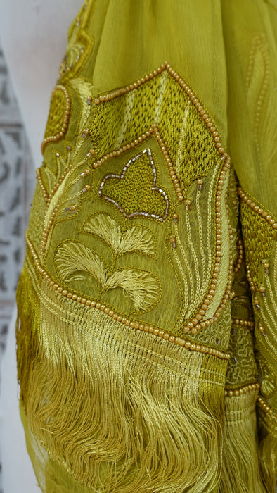 Citrus Green Vintage Silk Chiffon Dupatta - New