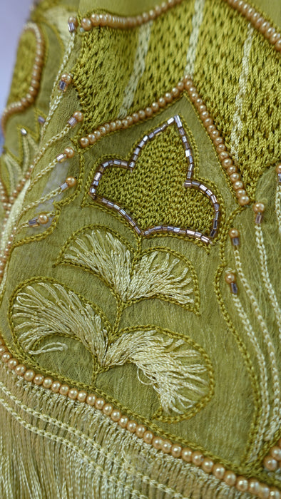 Citrus Green Vintage Silk Chiffon Dupatta - New