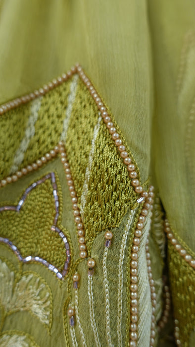 Citrus Green Vintage Silk Chiffon Dupatta - New