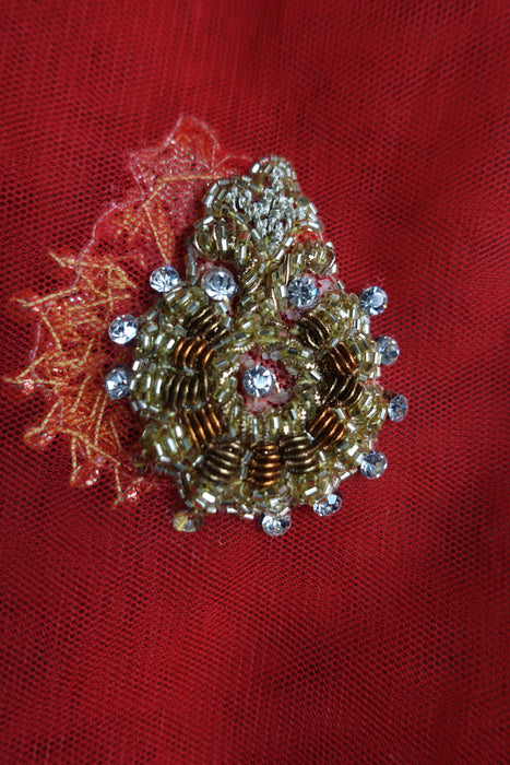 Red Wedding Dupatta With Velvet Trim - New