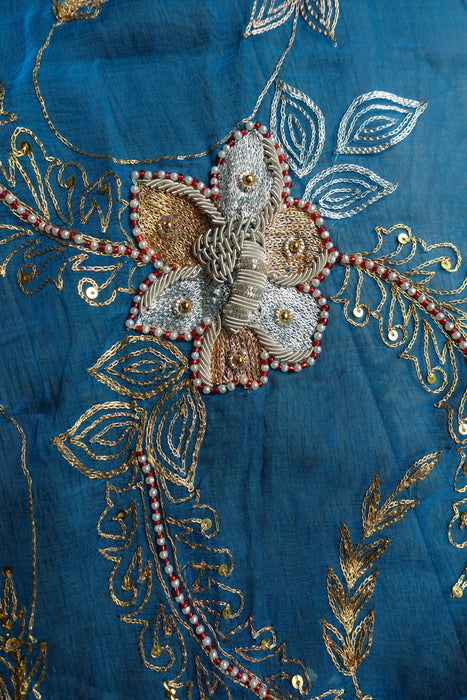 Peacock Blue Vintage Silk Salwar Kameez - UK 18/EU 44 - New