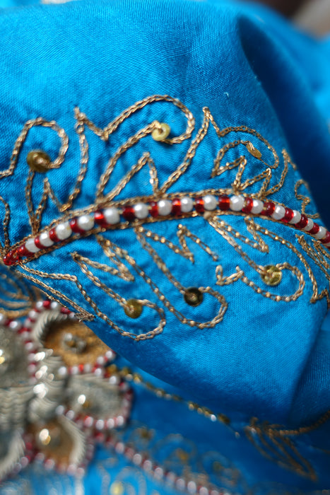 Peacock Blue Vintage Silk Salwar Kameez - UK 18/EU 44 - New