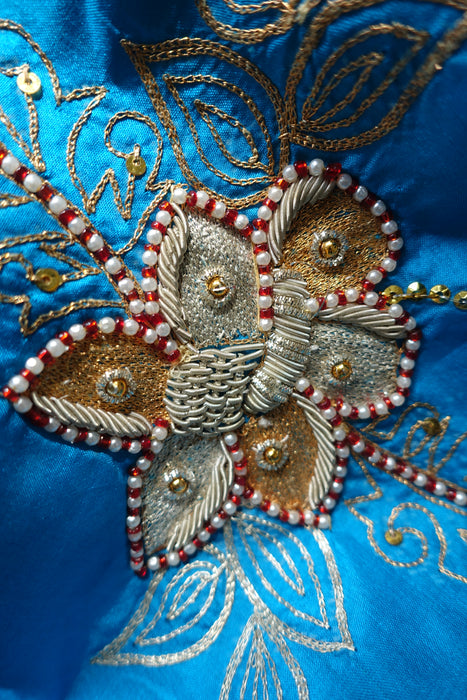 Peacock Blue Vintage Silk Salwar Kameez - UK 18/EU 44 - New