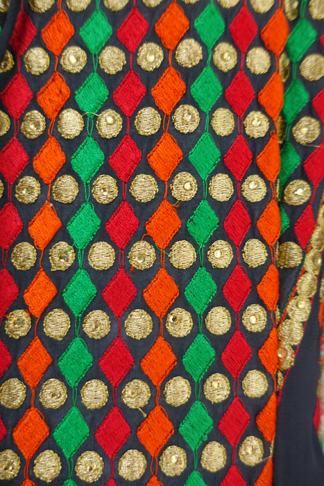 Charcoal And Coral Embroidered Salwar Suit - UK 12/38 - Preloved