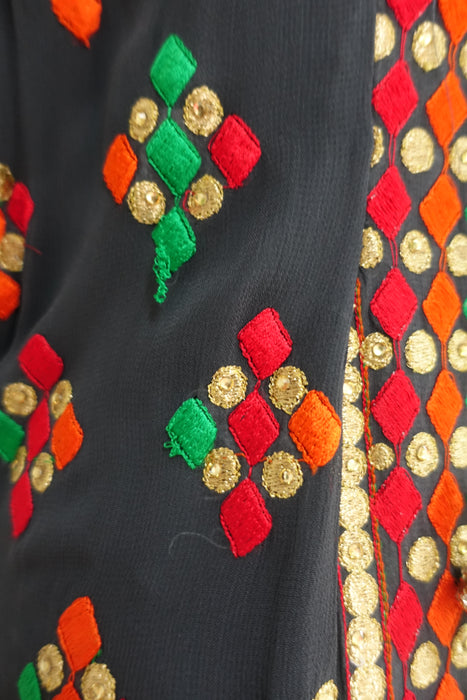 Charcoal And Coral Embroidered Salwar Suit - UK 12/38 - Preloved