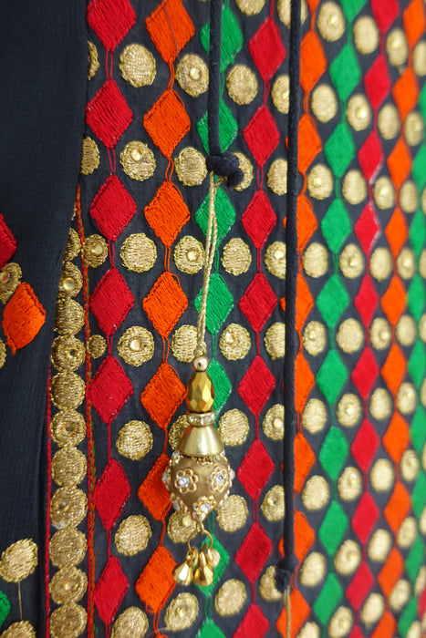 Charcoal And Coral Embroidered Salwar Suit - UK 12/38 - Preloved