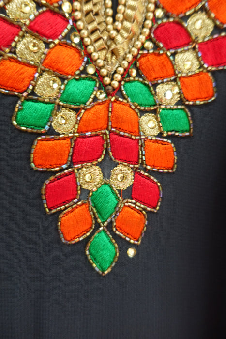 Charcoal And Coral Embroidered Salwar Suit - UK 12/38 - Preloved