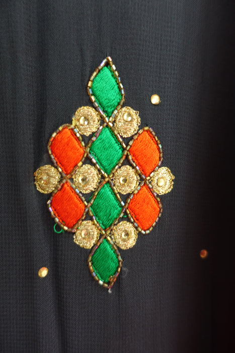 Charcoal And Coral Embroidered Salwar Suit - UK 12/38 - Preloved