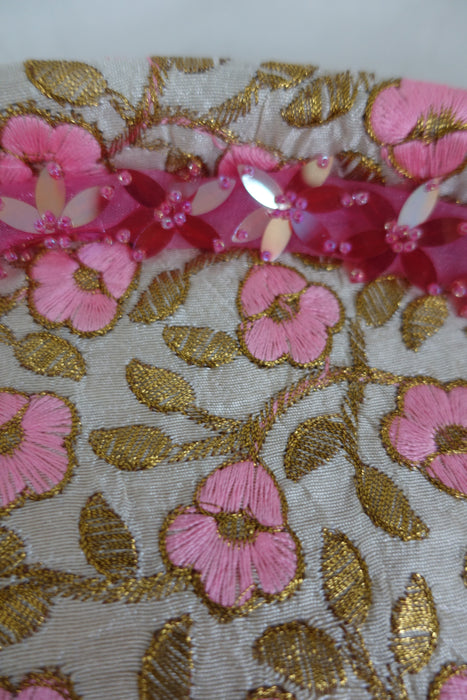 Cream And Pink Floral Tray With Organza Cover With Floral Bead Trim