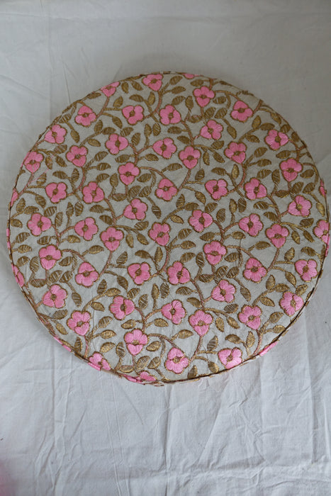 Cream And Pink Floral Tray With Organza Cover With Floral Bead Trim