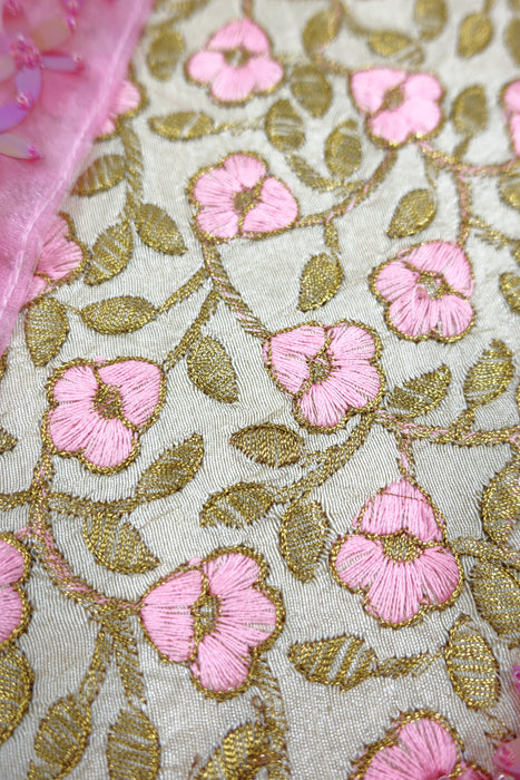 Cream And Pink Floral Tray With Organza Cover With Floral Bead Trim