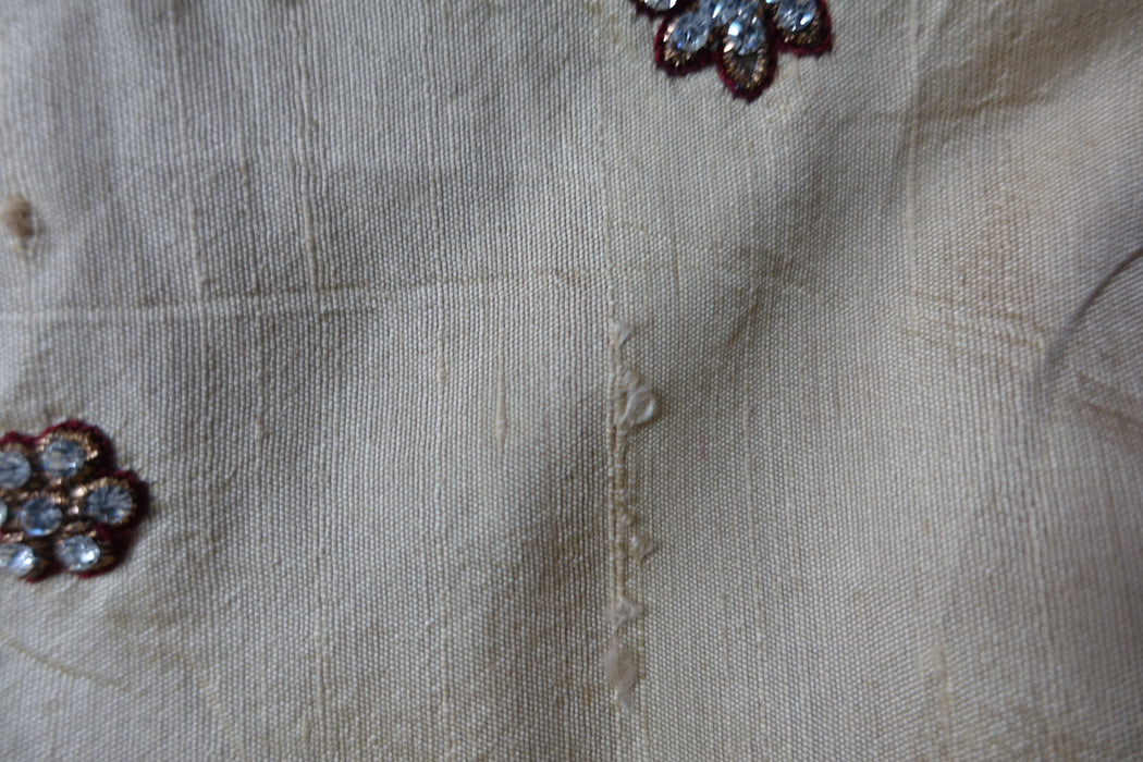 Cream And Maroon Pure Silk Tote Bag