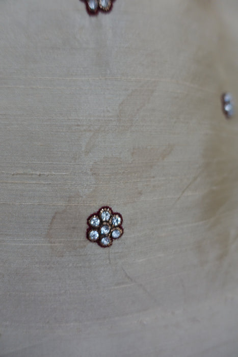 Cream And Maroon Pure Silk Tote Bag