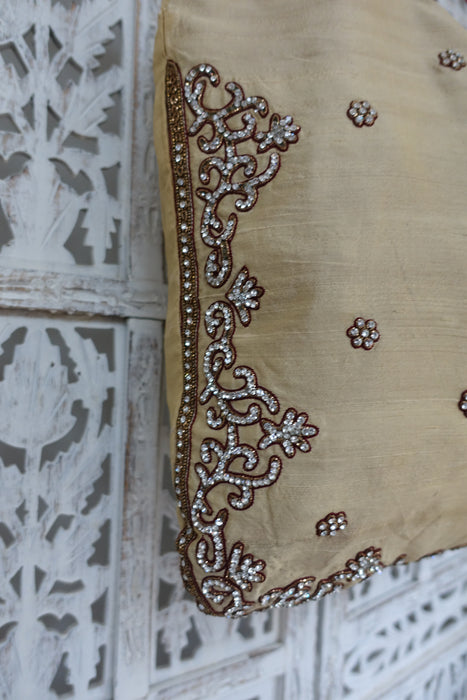 Cream And Maroon Pure Silk Tote Bag