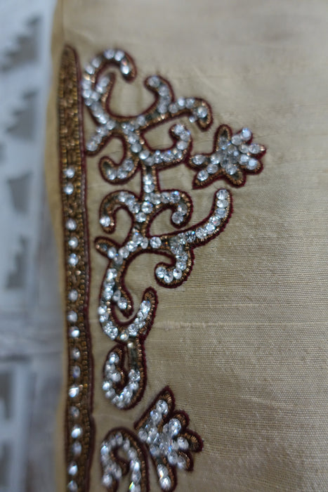 Cream And Maroon Pure Silk Tote Bag