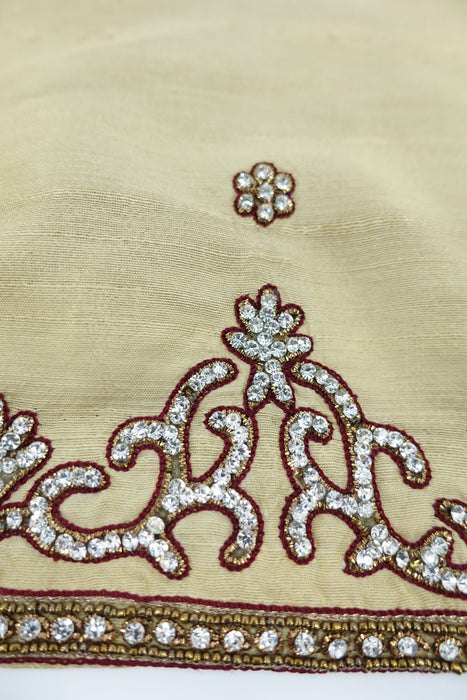 Cream And Maroon Pure Silk Tote Bag