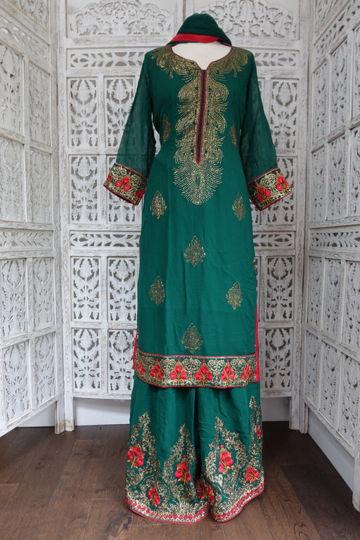 Forest Green Embroidered Sharara - UK 14 / EU 40 - Preloved - Indian Suit Company