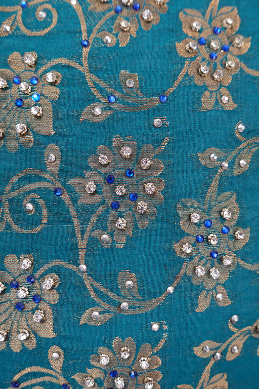 Teal Tote Bag With Diamante Stones - New - Indian Suit Company