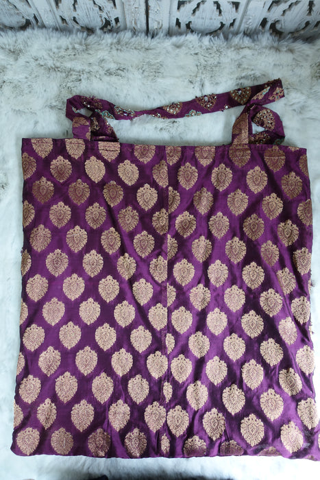 Plum Embroidered Tote Bag - New - Indian Suit Company