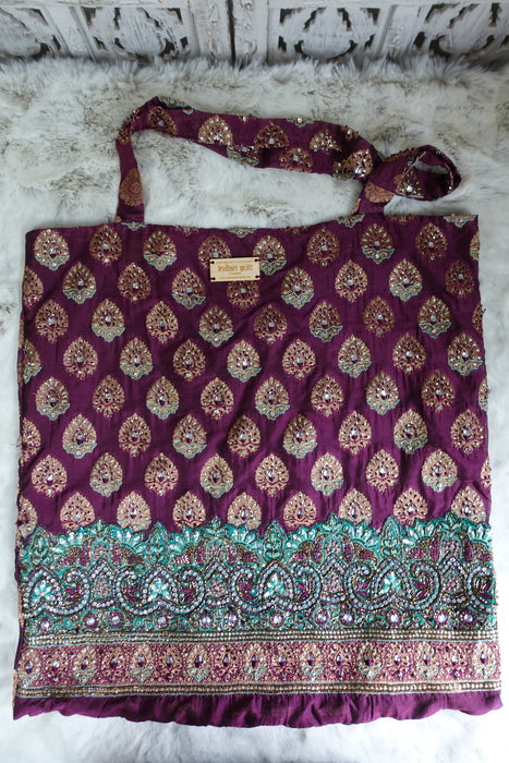 Plum Embroidered Tote Bag - New - Indian Suit Company