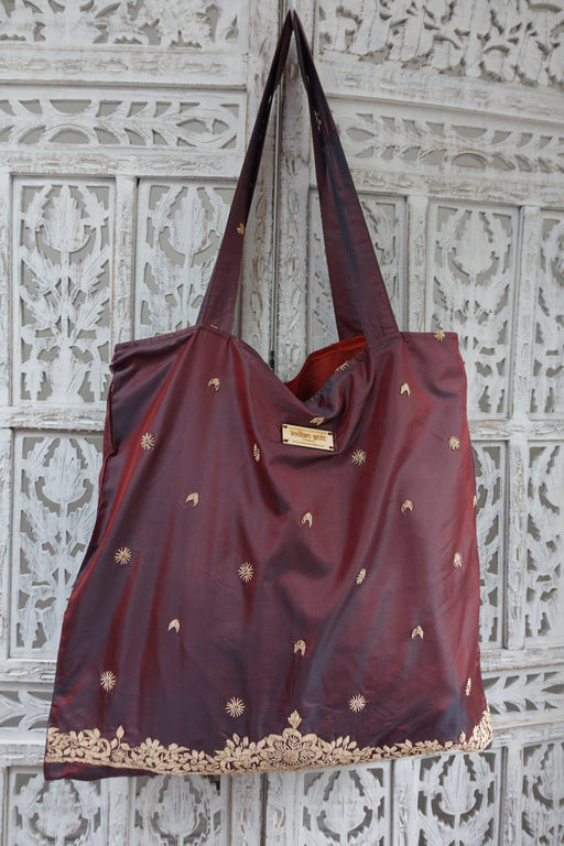 2 Tone Pure Vintage Silk Zardosi Tote Bag - Indian Suit Company