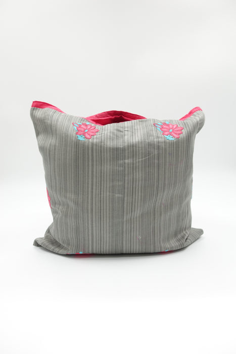 Grey Cotton Embroidered Bag - New