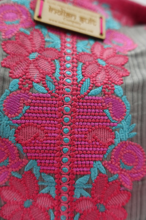 Grey Cotton Embroidered Bag - New