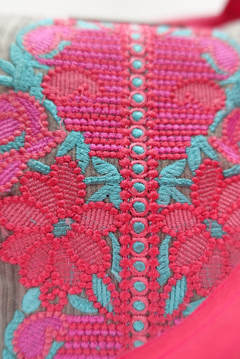 Grey Cotton Embroidered Bag - New