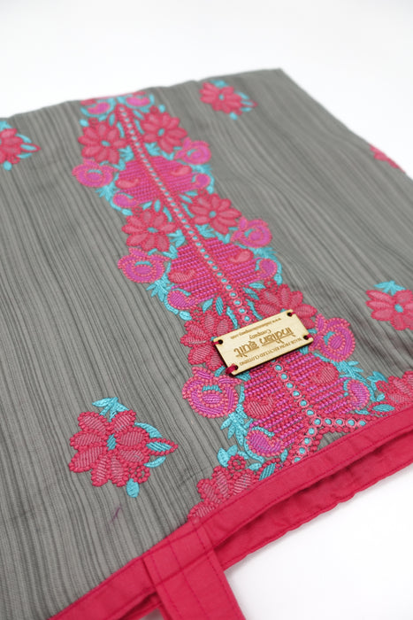 Grey Cotton Embroidered Bag - New