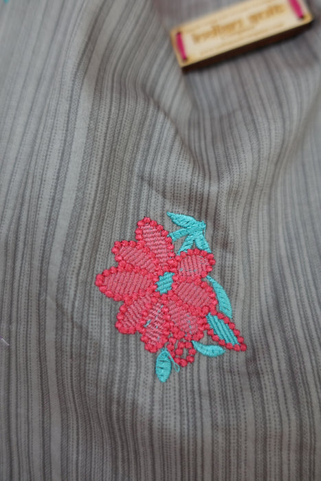 Grey Cotton Silk Embroidered Unlined Bag - New