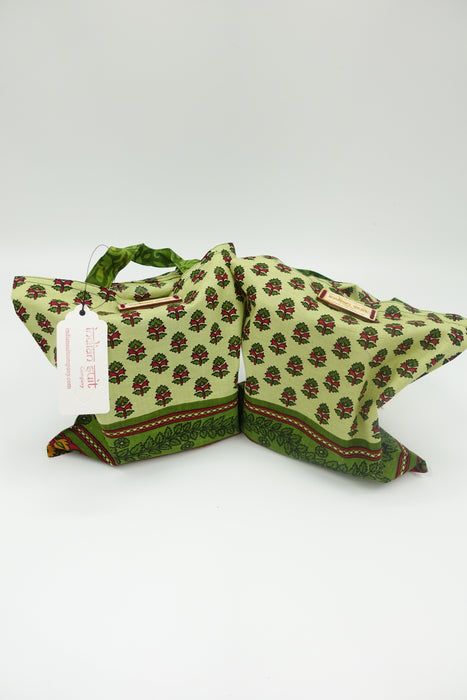 Small Green Cotton Print Gift Bag - New